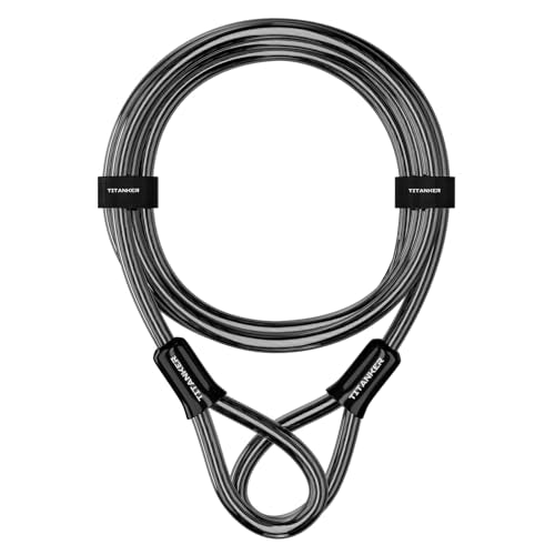 Titanker Bike Lock Cable,12mm Thick Security Cable with Loops Heavy Duty Steel Cable Vinyl Coated Bike Cable Lock Security Chain (4ft, 7ft, 15ft, 30ft) - style: 7 Feet