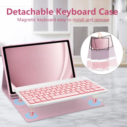 Keyboard Case for Galaxy Tab A9 Plus 5G 11 Inch 2023 (SM-X210/X216/X218), 7 Color Backlit Detachable Tablet Keyboard Cover with S Pen Holder for Samsung Galaxy Tab A9+ 11" (Pink) - color: Pink