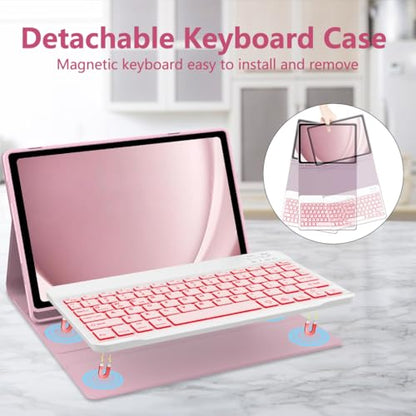 Keyboard Case for Galaxy Tab A9 Plus 5G 11 Inch 2023 (SM-X210/X216/X218), 7 Color Backlit Detachable Tablet Keyboard Cover with S Pen Holder for Samsung Galaxy Tab A9+ 11" (Pink) - color: Pink