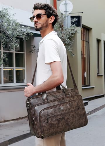 Leather Messenger Bag for Men&Women 17 Inch Leather Laptop Bag,Water-Resistant Large Shoulder Satchel Office,Work - color: Coffee