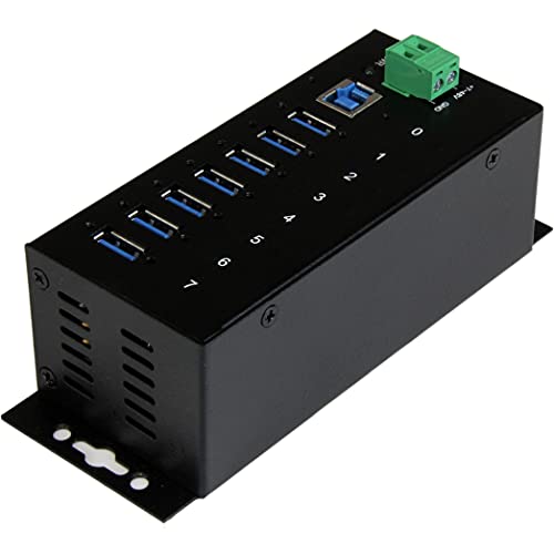 StarTech.com 7-Port USB 3.0 Hub - 5Gbps - Metal Industrial USB-A Hub with ESD Protection & 350W Surge Protection - Din Rail Wall or Desk Mountable - TAA Compliant USB Expander Hub (ST7300USBME) | Metal housing, 15kV ESD and 350W surge protection, DIN rail