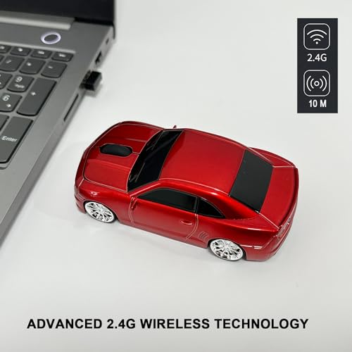 Car Mouse for Compuer, Funny Sport Car Shaped Design, 2.4Ghz Car Wireless Mouse with USB Reciver for Laptop, PC (Red) - color: Red