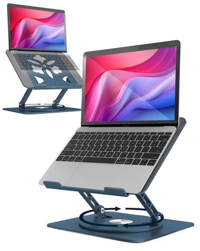 Aoviho 360° Rotating Laptop Stand for Desk | Adjustable, Foldable, Portable Aluminum Ergonomic Riser | Compatible with MacBook, Dell, HP & All Laptops 10-16 inch - color: Navy Blue