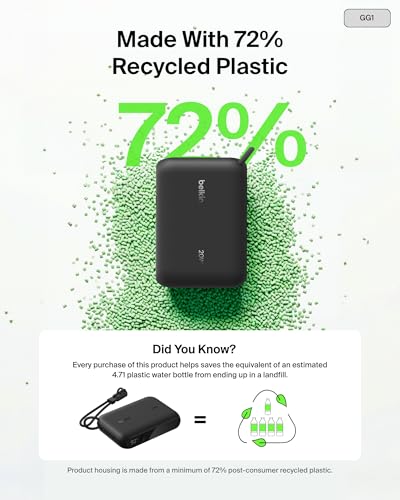Belkin Portable Charger, Slim USB-C Power Bank 10,000mAh w/ 2 USB-C Ports, Digital Battery Display, 20W Charging Battery Pack - iPhone 17, Air, Pro, Samsung Galaxy S25, Pixel 10, iPad, & More - Black - color: Black, style: 10K mAh