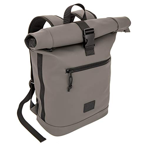 X RAY Roll Top Laptop Backpack for Men Women, PU Leather Expandable Roll Up Backpack Capacity Adjustable 22L & Fits 15.6" Laptop, Grey - color: Grey