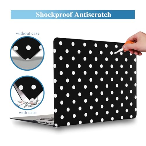 Polka Dot Case for MacBook Air 13 inch 2026 M5 2022-2025 M4/M3/M2 A3449 A3240 A3113 A2681, Texture PU Leather Sleek Aesthetic Protective Hardshell with Logo Cutout & Keyboard Cover, Black - color: 02 Black Polka Dot