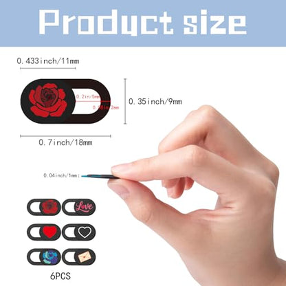 6Pcs Laptop Camera Covers Webcam Camera Cover Slide Heart Rose Mixed Pattern Ultra Thin Webcam Slide Phone Privacy Security Protector for Mini PC Smartphone Computers Desktop Tablet Pad - color: Mixed Shapes