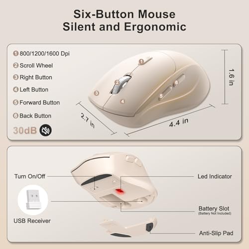 Wireless Keyboard and Mouse Combo, 2.4G Full Size Wave Keys Ergonomic Keyboard with Wrist Rest, Phone Holder, 3-Level DPI Wireless Silent Mouse with 6-Buttons, for Windows (Milk Tea-B) - color: Milk Tea-B