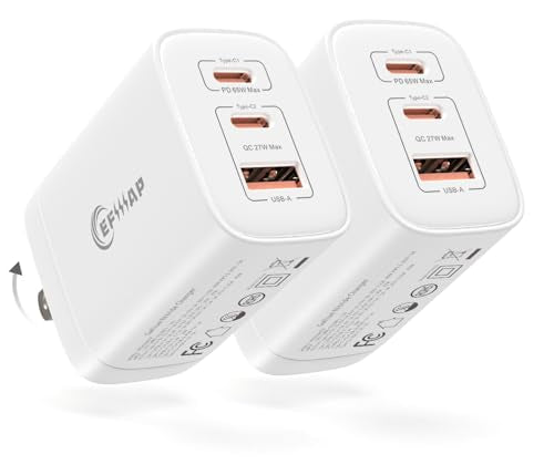 65W USB C Charger Block, 3-Port Foldable Type c Fast Charger for MacBook Air MacBook Pro 14 15 16 17, iPhone 17/16/15/14, Galaxy S25/S24/S23, iPad, AirPods & More (2Pack Without Cable) - color: 2Packs Without Cable