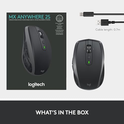 Logitech MX Anywhere 2S Bluetooth Edition Compact Wireless Mouse, No USB Receiver - Use On Any Surface, Hyper-Fast Scrolling, Rechargeable, Control Up to 3 Apple Mac and Windows Computers and Laptops - color: Graphite, style: Micro USB Charge