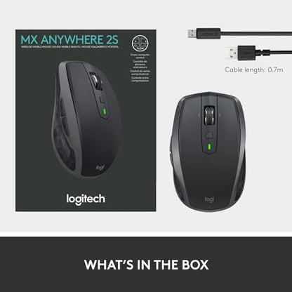 Logitech MX Anywhere 2S Bluetooth Edition Compact Wireless Mouse, No USB Receiver - Use On Any Surface, Hyper-Fast Scrolling, Rechargeable, Control Up to 3 Apple Mac and Windows Computers and Laptops - color: Graphite, style: Micro USB Charge