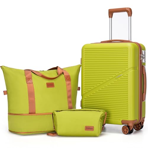 Cosbarn Carry On Luggage,3 Piece Carry On Suitcase,22x14x9 Airline Approved | Lightweight ABS Hardside Luggage, TSA-Approved Lock,Suitcases with Wheels,20Inch,Matching Duffle Bag,For Men&Women - color: OliveDrab, style: Carry on Luggage With Duffel Bag