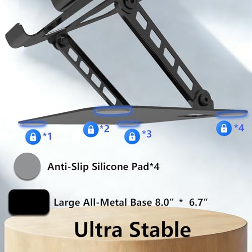 Adjustable Laptop Stand Computer Riser for Desk, Black | Stable Metal Base, Height & Angle Adjustment, Ergonomic & Foldable, Heat Dissipation Design, Wide Compatibility - color: Black
