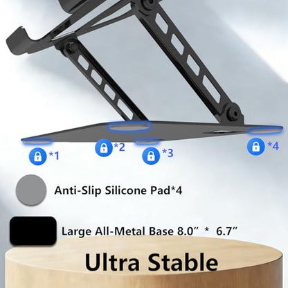 Adjustable Laptop Stand Computer Riser for Desk, Black | Stable Metal Base, Height & Angle Adjustment, Ergonomic & Foldable, Heat Dissipation Design, Wide Compatibility - color: Black