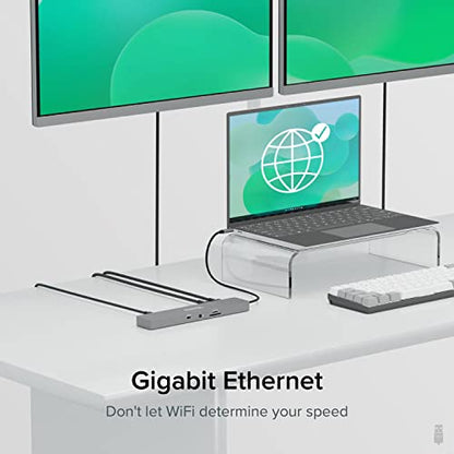 Plugable 11-in-1 USB-C Hub, 100W USB-C Pass-Through, Laptop Docking Station Dual Monitor, 4K 60Hz HDMI, Driverless, Compatible with Thunderbolt, Windows, Chromebooks, Not Recommended for Mac