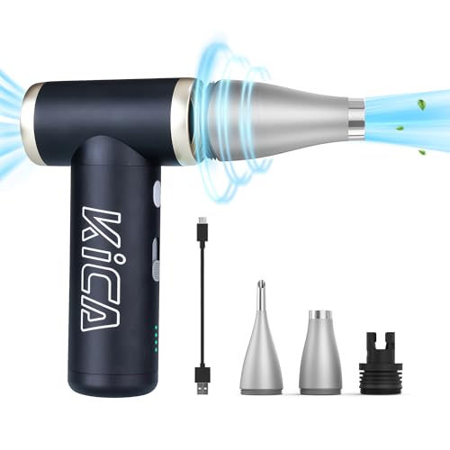 KiCA Jet Fan 2S Electric Air Duster - 117000RPM High-Speed Portable Turbo Fan, Aluminum Alloy Mini Jet Blower, Stepless Speed Cordless Air Duster for PC Keyboard, Car Detailing & Camping (Black)