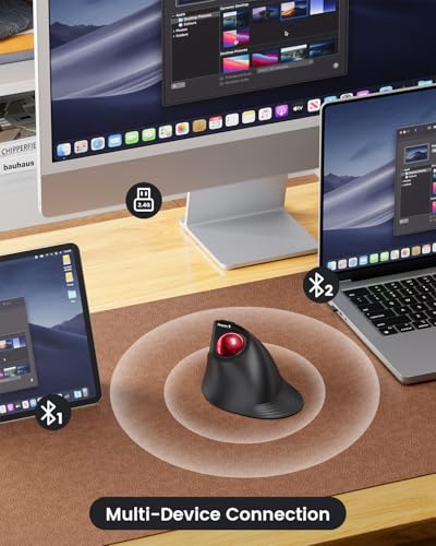 ProtoArc EM05 NL Wireless Vertical Trackball Mouse, 5 DPI Levels, Red | 62° Vertical Design Supports a Natural Wrist Posture, Connect 3 Devices Via Bluetooth/2.4G USB-A, 500mAh Rechargeable Battery - color: Red