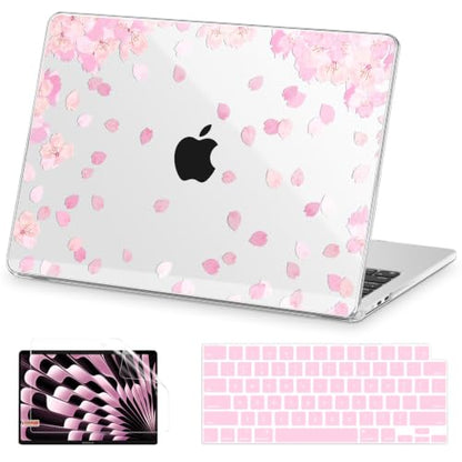 AKIT for MacBook Air 13 inch Case M5 M4 M3 M2 2026-2022, Cherry Blossom | A3449 A3240 A3113 A2681, Vivid Pattern Hard Shell Laptop Case+Screen Protector+Keyboard Cover for MacBook Air 13.6 inch - color: Cherry Blossom