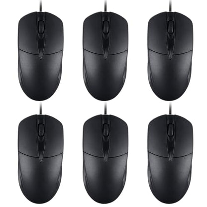 6 Pack Wired USB Silent Computer Mouse Bulk, 3 Button 1000 DPI Corded Mice for Laptop Desktop Home Office School Lab PC Gaming