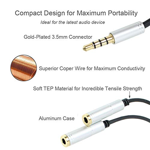 Silver Headset Y Splitter Audio Adapter Cable 3.5mm Male to 2 Female Mic Audio CTIA Headphone Adapter Compatible with PC Gaming Headset,PS4,Xbox One,Notebook,Android iPhone Tablet MP3