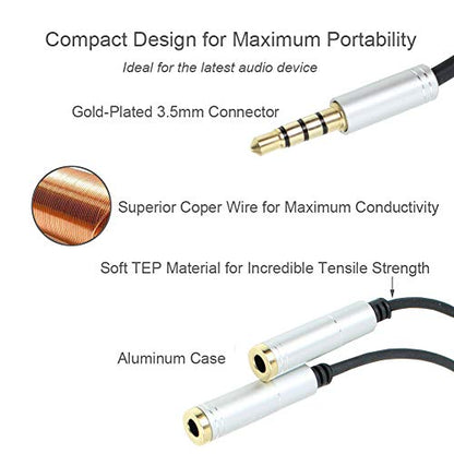 Silver Headset Y Splitter Audio Adapter Cable 3.5mm Male to 2 Female Mic Audio CTIA Headphone Adapter Compatible with PC Gaming Headset,PS4,Xbox One,Notebook,Android iPhone Tablet MP3