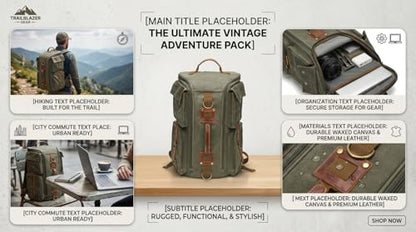Heavy-Duty Waxed Canvas Backpack for Men, 17 Inch Laptop Rucksack with Genuine Leather, Multi-Pocket Travel Bag for Work, Hiking, and Camping - color: Army Green