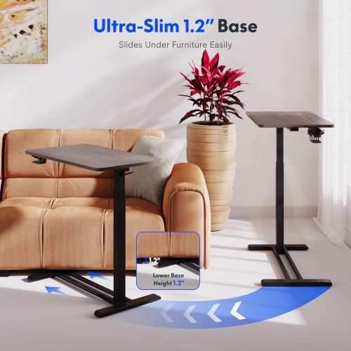 FLEXISPOT H7 Adjustable Overbed Bedside Table with Wheels Pneumatic Mobile Standing Desk Laptop Desk Rolling Computer Cart Movable Table Hospital Home Use(27.6" W x 15.7" D, Mahogany Table) - color: Mahogany, size: Small