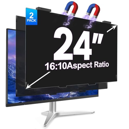2Pack Magnetic 24 Inch Privacy Screen for Computer Monitor 16:10 Aspect Ratio, Hanging Removable Anti-Blue/Glare Protector Film, Anti Spy Desktop Security Private Filter 24in - color: black, size: 24inch 16:10 2pcs