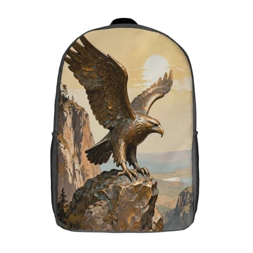 17-Inch Laptop Backpack Water-Resistant Bronze Eagle Cliff Daypack with Shoulder Strap Lightweight Casual Rucksack for Travel Commuter Hiking Outdoor Activities 20l Black