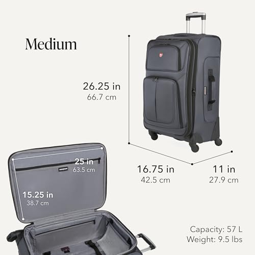 SWISSGEAR Sion Softside Expandable Spinner Luggage Durable Lightweight Travel Suitcase, Dark Grey, 2-Piece Set (Carry-On/Medium) - color: Dark Grey, size: 2-Piece Set (Carry-On/Medium)