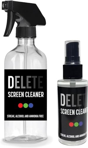 Delete Screen Cleaner Spray Kit 16oz & 2oz Bottle, 12"x12" Microfiber Cloth | Streak-Free, Safe and Gentle Cleaning Formula, Multi-Purpose for TVs, Computers, Monitors, Smart Phones, Made in USA - style: 2 Pack, 16oz and 2oz