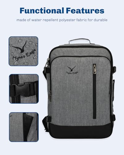 Carry on Backpack 38L Large Travel Backpack for Women Flight Approved Weekender Bag Laptop Backpack Men 15 inches Black Grey - color: Black Grey 23
