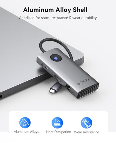 ORICO USB C Docking Station, 6-in-1 Laptop Docking Station with HDMI 4K@60Hz, 2.5G Ethernet, 100W PD, USB-A&C 3.0, USB C Dock Compatible with MackBook/Dell XPS/HP/Surface - size: 6-in-1, style: PW11-6PC25R