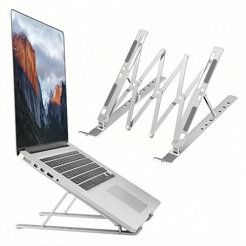 Laptop Stand for Desk, Adjustable 7-Level Aluminum Riser, Ergonomic Notebook Holder, Portable Foldable Laptop Stands Travel for 10-17” Laptops, MacBook, Notebook (Silver) - color: Silver