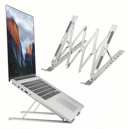 Laptop Stand for Desk, Adjustable 7-Level Aluminum Riser, Ergonomic Notebook Holder, Portable Foldable Laptop Stands Travel for 10-17” Laptops, MacBook, Notebook (Silver) - color: Silver