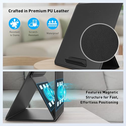 AboveTEK Ergonomic Laptop Stand & Tablet Holder for Desk,Portable Foldable Computer Riser,Adjustable Angle Travel Stand for MacBook Air/Pro,iPad,Fits 13-16 inch Devices,Ultra-Sleek PU Leather-(Black)
