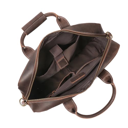 Leather Briefcase for Men 17Inch Laptop Messenger Bags Business Travel Handcrafted Laptop Bag with YKK Zipper Gift - color: B-dark Brown