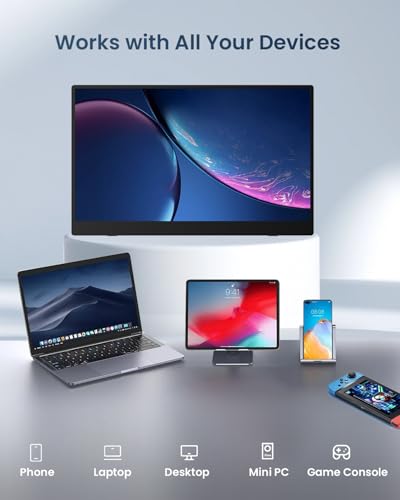 15.6" Portable Monitor, 1.38lbs Ultra-Light Laptop Screen Extender, 60Hz 1080P FHD IPS Travel Display with Stable VESA Mount & Smart Cover, USB C/HDMI Plug & Play External Screen for Mac Phone PS5 - size: 15.6