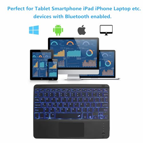 Bluetooth Keyboard with Touchpad,Ultra Silm 7 Colors Backlit Wireless Keyboard Rechargeable Portable Keypad with Trackpad for iPad iOS Android Windows Tablets PC Smartphone Universal(Black)
