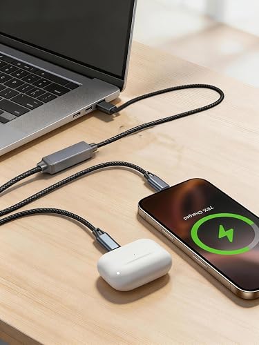 4FT 2-in-1 USB C to USB C Cable Dual-C 480Mbps, USB-A Adapter included, 140W Max Fast Charging Cord Braided for iPhone 17/17 Pro Max/16 Series,MacBook Air/Pro and More(Adjustable buckle+storage bag) - size: 4FT