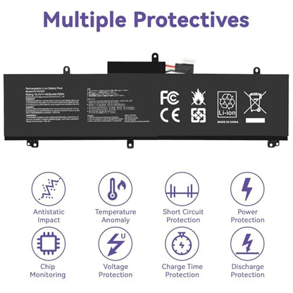 C41N1837 Laptop Battery for ASUS ROG Zephyrus G15 GA501I GA502 GA502D GA502DU GA502GU GA502IV GU502 GU502DU GX502GW GX532GV GU532GW GU502LU GU502LW GU502LV GX502LXS GX502GV GX502GW 0B200-03380100 - size: 11.3*3.81*0.5inch