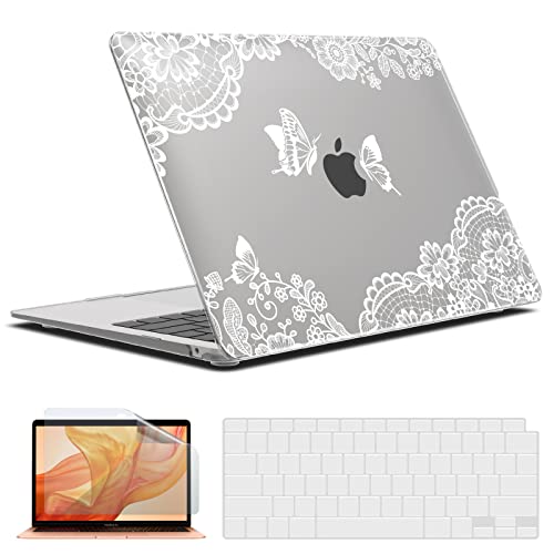 IBENZER Compatible with New MacBook Air 13 inch case 2022 2021 2020 M1 A2337 A2179 A1932, Hard Shell Case&Keyboard Cover&Screen Film for Mac Air 13 with Touch ID (2018-2022), Lace, AT13-LACE+2 - color: LACE