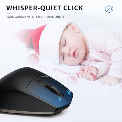 iClever Wireless Mouse with Bluetooth or USB Receiver, 5 Adjustable 2400DPI Rechargeable Computer Mice, Wireless Mouse for Laptop, iPad, MacBook, Tablet, PC - color: Black-Gold