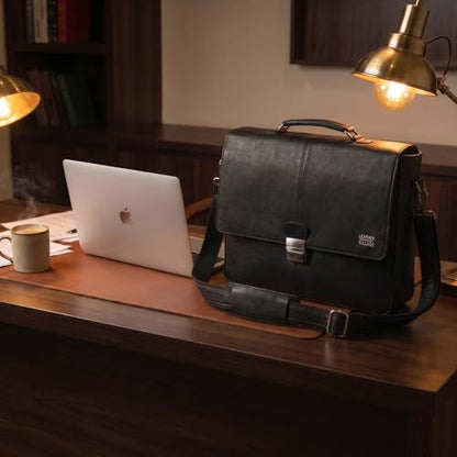 Leather Messenger Bag for Men & Women, 16'' Handmade Laptop Briefcase Satchel, Crossbody Shoulder Office Bag for Work, Travel - color: Black