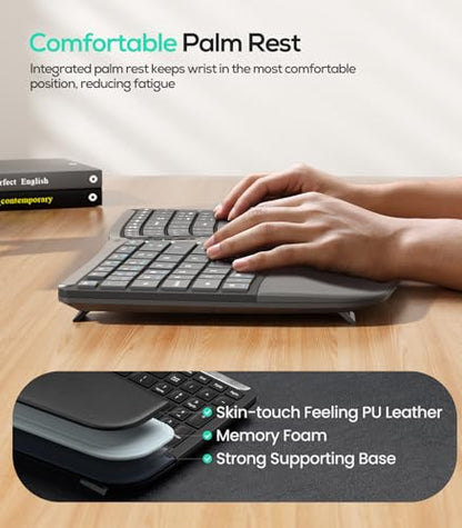 Nulea RT07B Wireless Ergonomic Keyboard - Split Keyboard, Wrist Rest, Natural Typing, Bluetooth and USB Connectivity, USB-C Rechargeable,Compatible with Windows Mac (Silver White) - color: H-Silver Gray