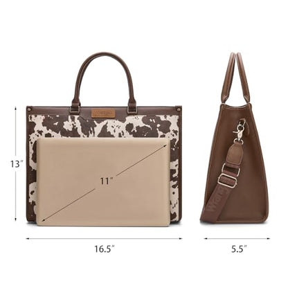 Wrangler Laptop Tote Bag for Women Western Style Work Crossbody Bag - color: Cow-coffee