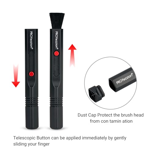 PROfezzion Double-Ended Lens Cleaning Pen for Electronics, Black | Soft Brush & Silicone Wiper Included, for Electronics, Earbuds, Laptop, Cell Phone, Keyboard, Camera Lens, Easy to Carry
