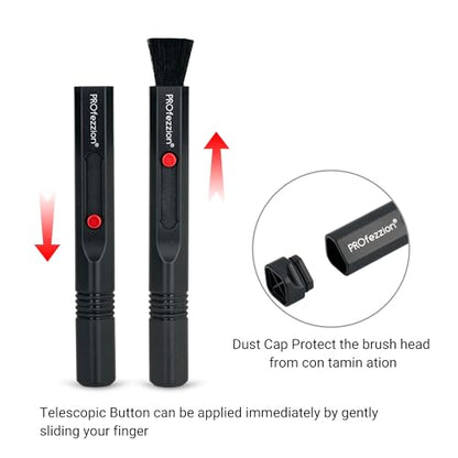 PROfezzion Double-Ended Lens Cleaning Pen for Electronics, Black | Soft Brush & Silicone Wiper Included, for Electronics, Earbuds, Laptop, Cell Phone, Keyboard, Camera Lens, Easy to Carry
