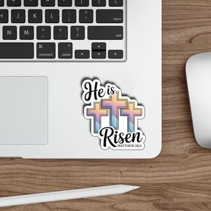(3Pcs) He is Risen Stickers Christian Inspirational Bible Verse Quote Religious Scripture Prayer Gifts Waterproof Vinyl Decal for Kindle Water Bottle Bumper Car Hard Hat Phone Laptop Size 3"x 2.5" - color: He is Risen – Matthew 28:6