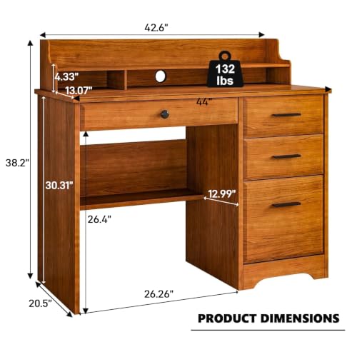 4 EVER WINNER Small Desk with Drawers for Small Spaces, 44'' Wood Desk with File Drawer & Monitor Stand, Office Desks Writing Study Table for Bedroom, Living Room, Brown - color: Brown